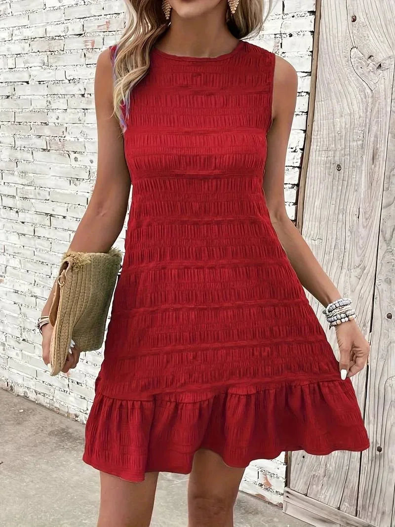 Robe Courte Texturée Sans Manches Ourlet Évasé 3 Coloris | ROBEMODE