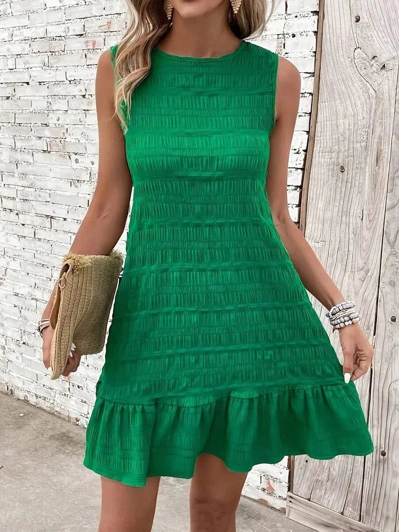 Robe Courte Texturée Sans Manches Ourlet Évasé 3 Coloris | ROBEMODE