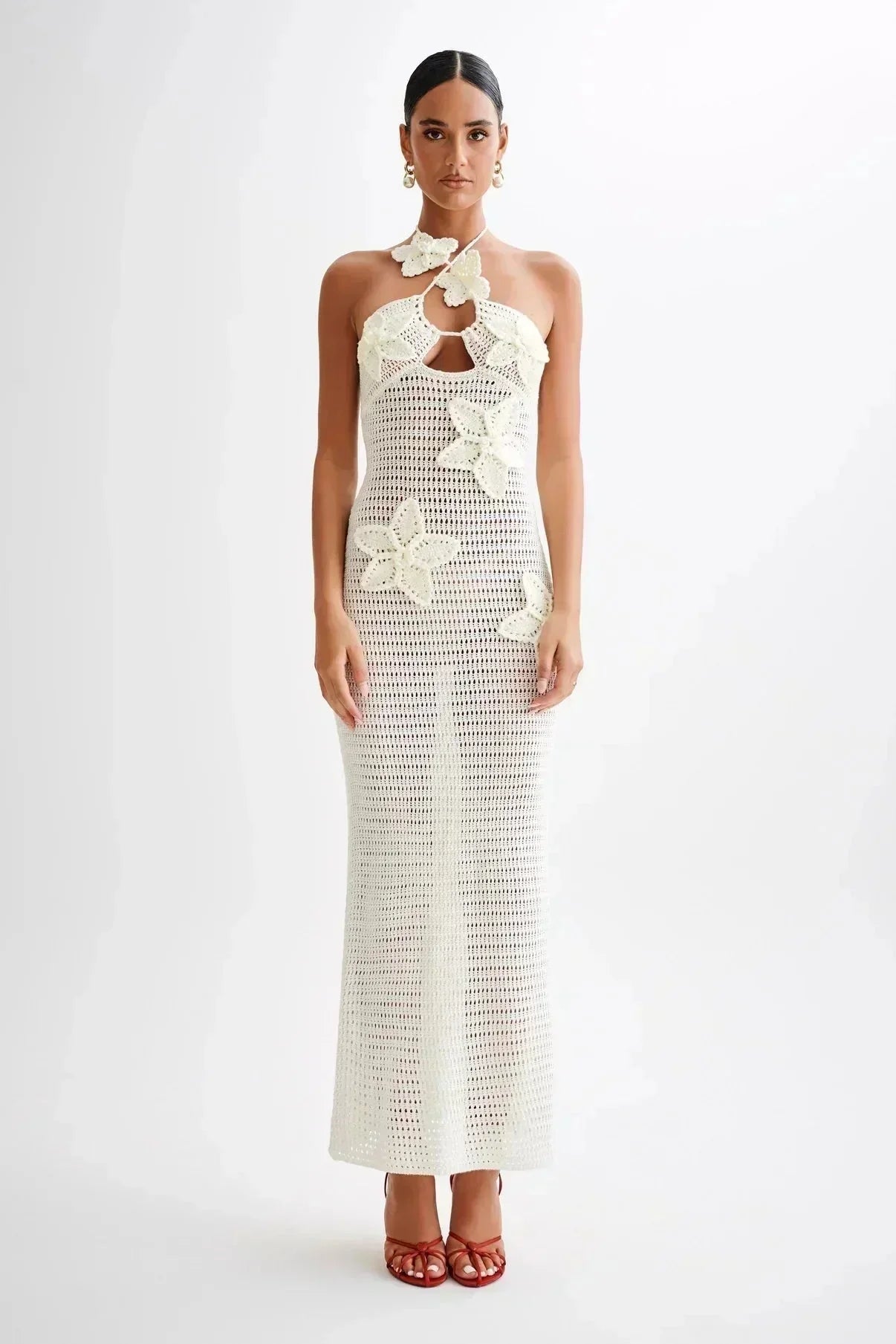 Robe crochet femme avec détails floraux et col unique | ROBEMODE