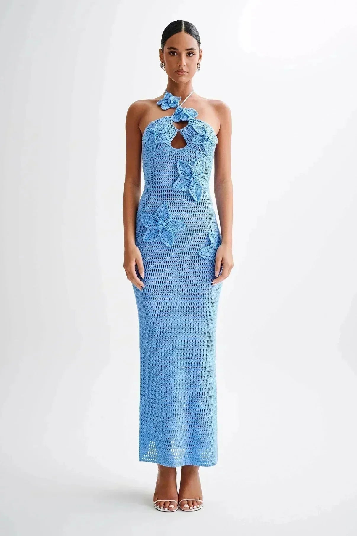 Robe crochet femme avec détails floraux et col unique | ROBEMODE