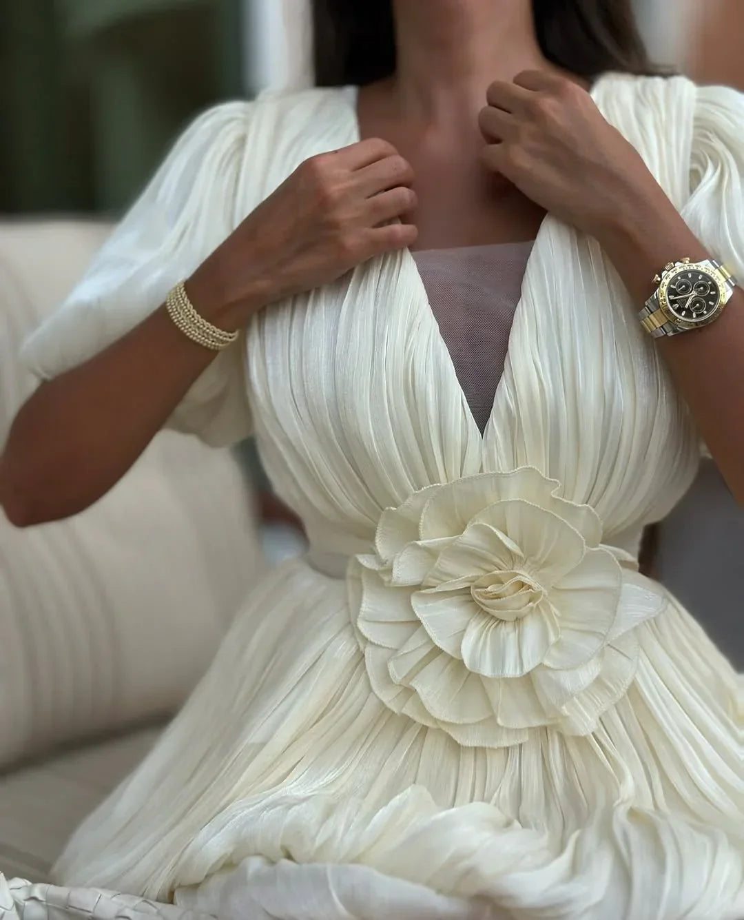 Robe Courte Soirée Plissée Ivoire 1 Coloris | ROBEMODE