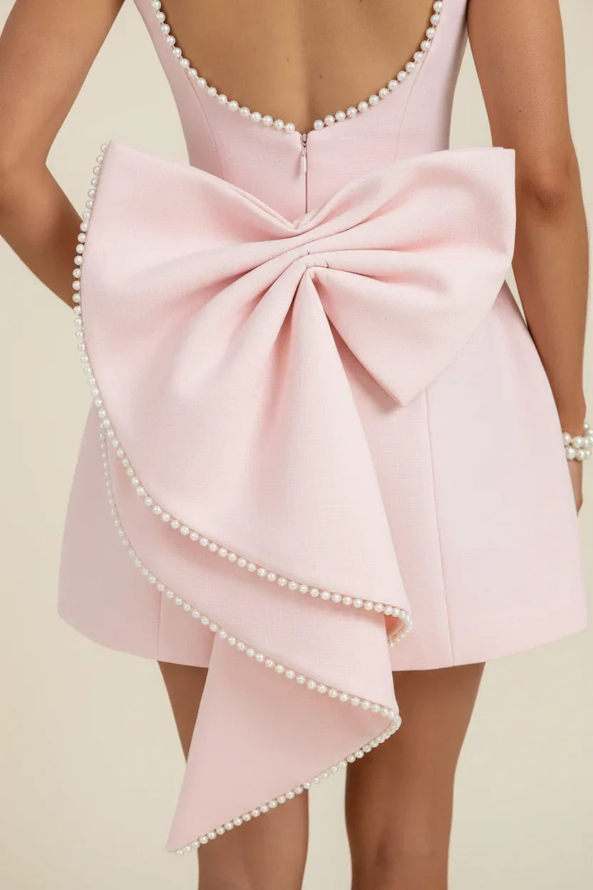 Robe de soiree femme rose dos noeud | Coupe féminine + Style élégant + Facile à accessoiriser – ROBEMODE