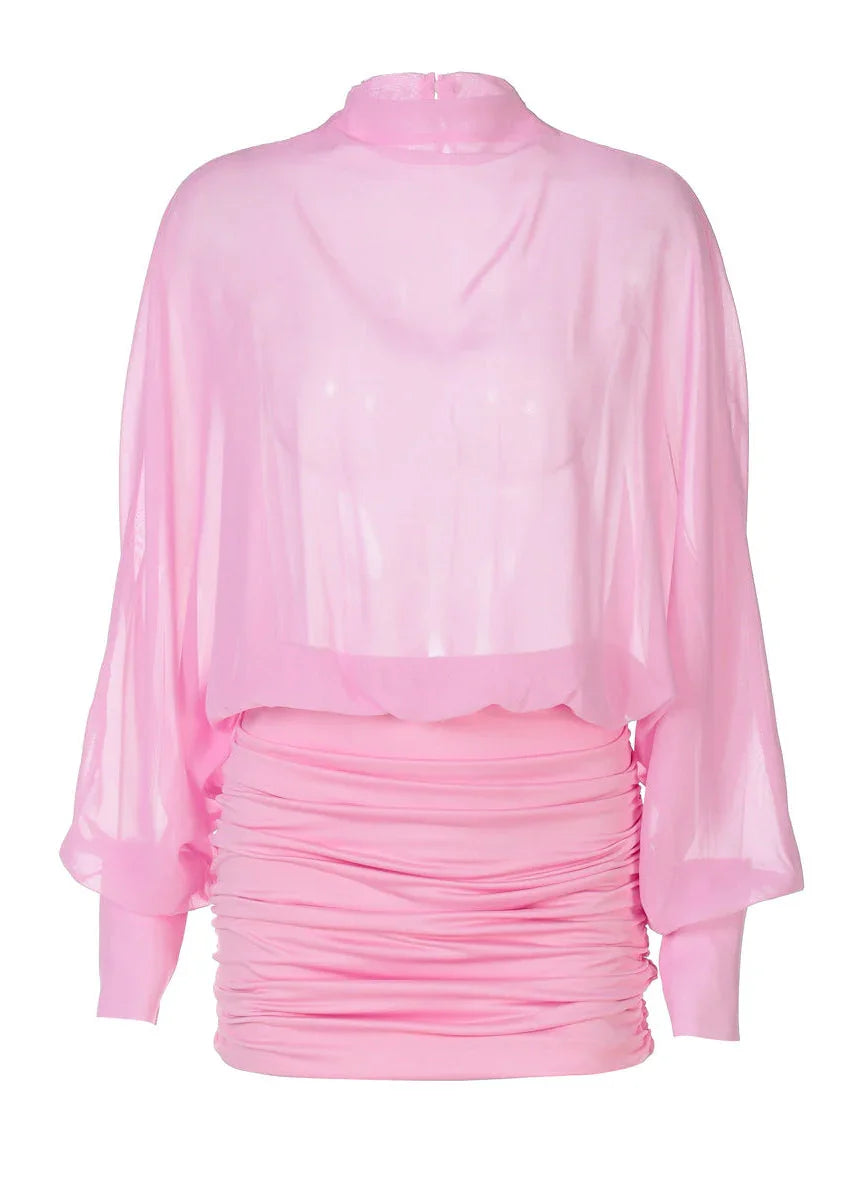 Robe Courte Soirée Rose Manches Longues 1 Coloris | ROBEMODE