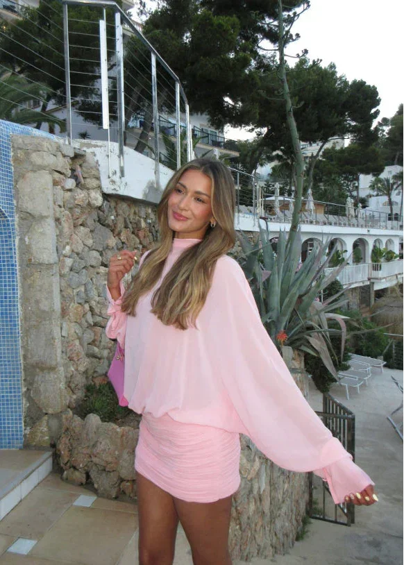 Robe Courte Soirée Rose Manches Longues 1 Coloris | ROBEMODE