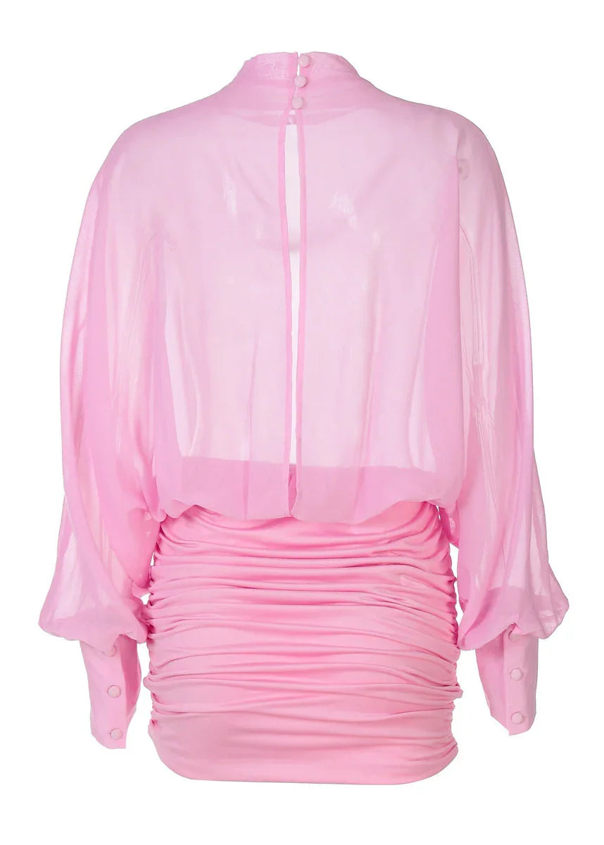 Robe Courte Soirée Rose Manches Longues 1 Coloris | ROBEMODE