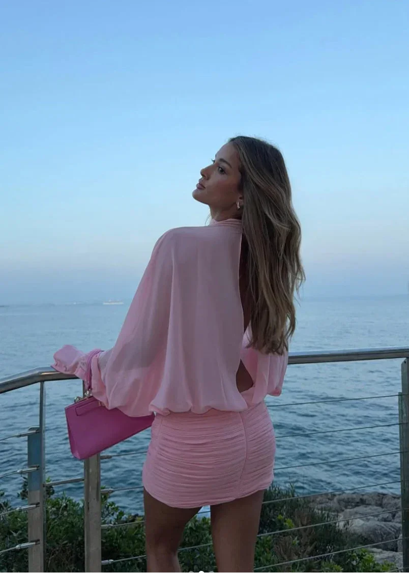 Robe Courte Soirée Rose Manches Longues 1 Coloris | ROBEMODE