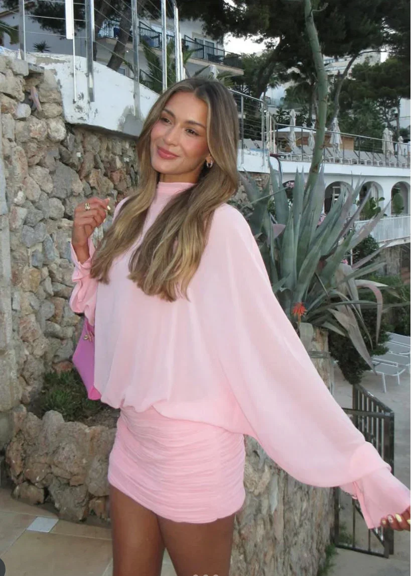 Robe Courte Soirée Rose Manches Longues 1 Coloris | ROBEMODE