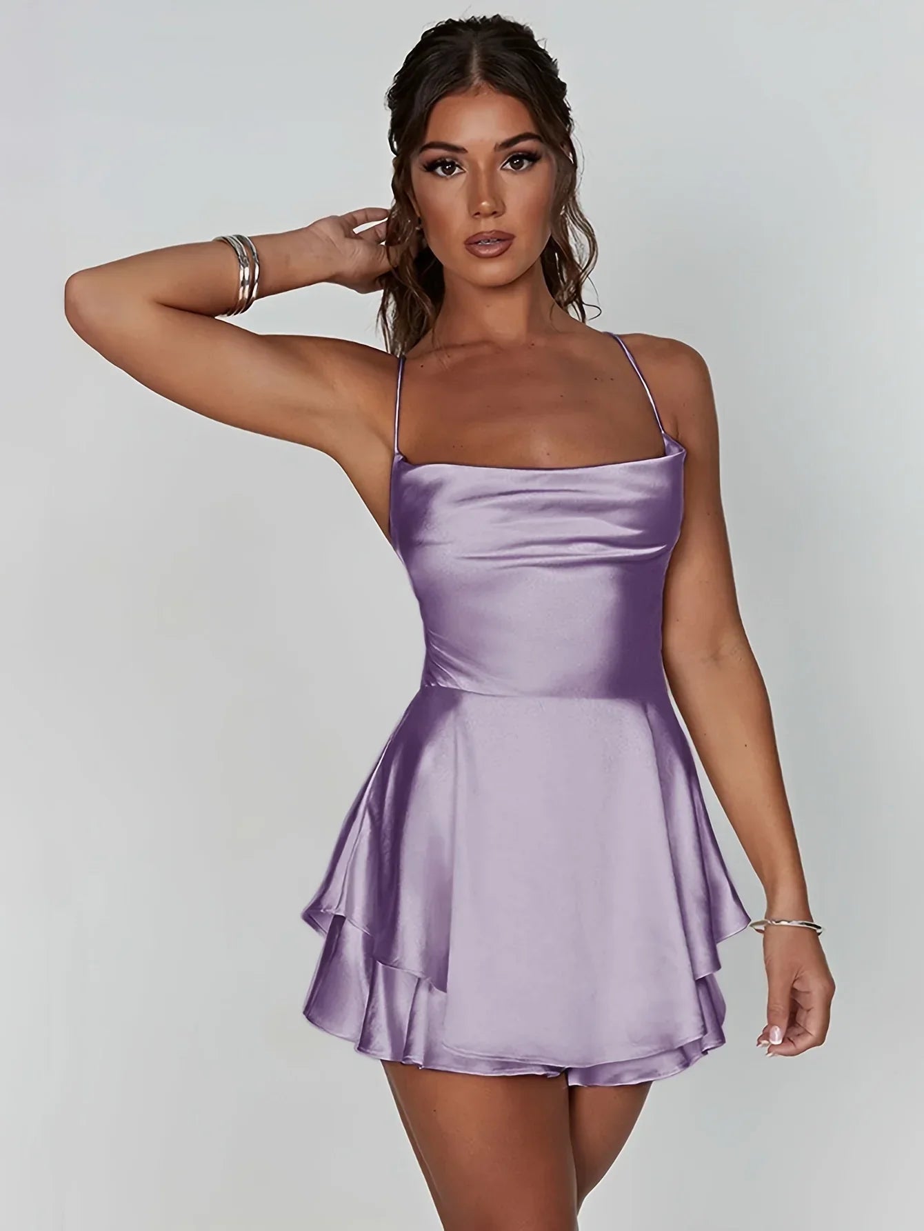 Robe Courte Dos Nu Bretelles Jupe Évasée Blanc Crème | ROBEMODE