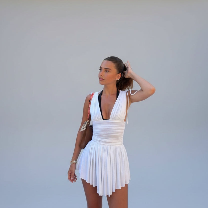 Robe Courte Été Femme Blanche à Bretelles 1 Coloris | ROBEMODE