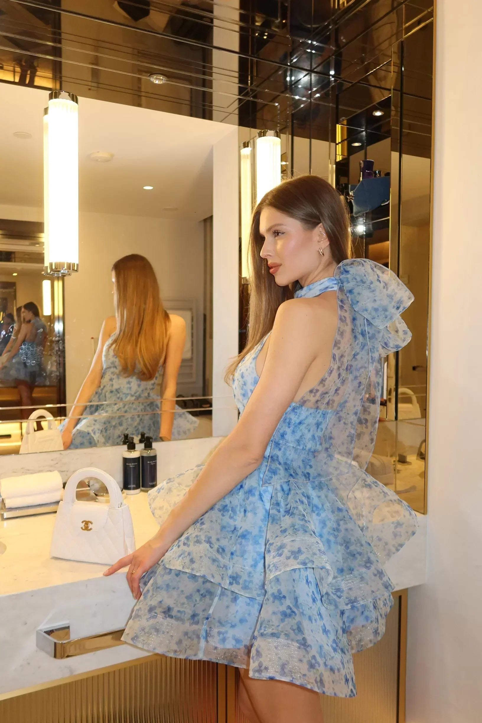 Robe Courte Été Bleue Fleurie Nouée 1 Coloris | ROBEMODE