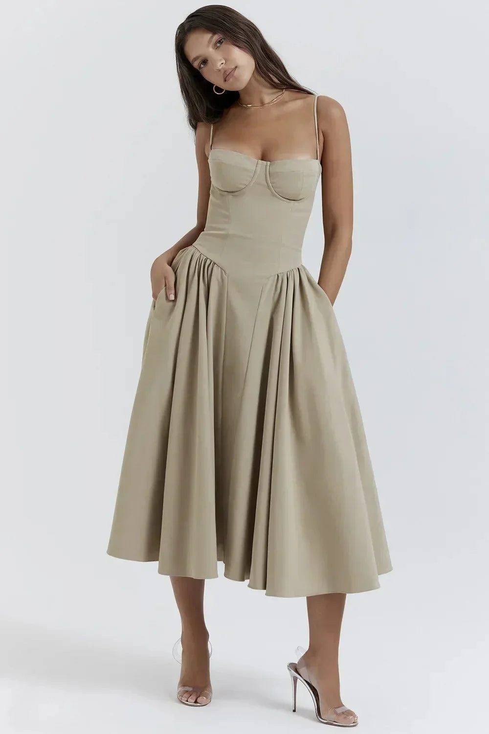 Robe midi ete femme encolure structuré | Coupe féminine + Style élégant + Facile à accessoiriser – ROBEMODE