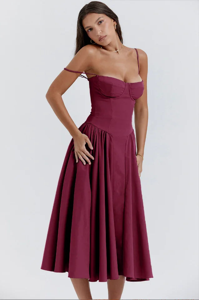 Robe midi ete femme encolure structuré | Coupe féminine + Style élégant + Facile à accessoiriser – ROBEMODE