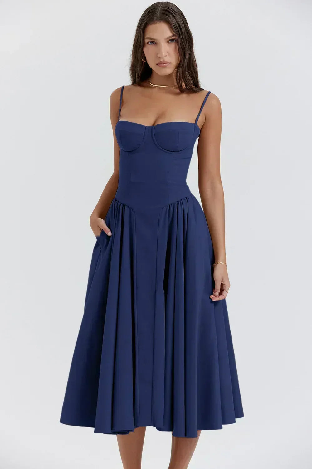 Robe midi ete femme encolure structuré | Coupe féminine + Style élégant + Facile à accessoiriser – ROBEMODE