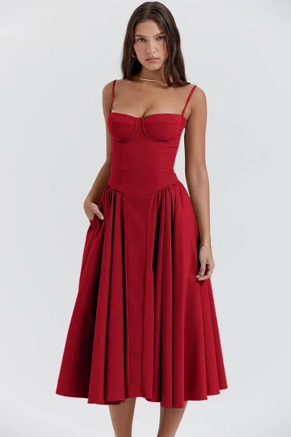Robe midi ete femme encolure structuré | Coupe féminine + Style élégant + Facile à accessoiriser – ROBEMODE