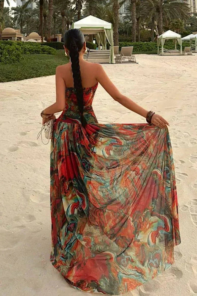 Robe longue été bustier multicolore femme | ROBEMODE