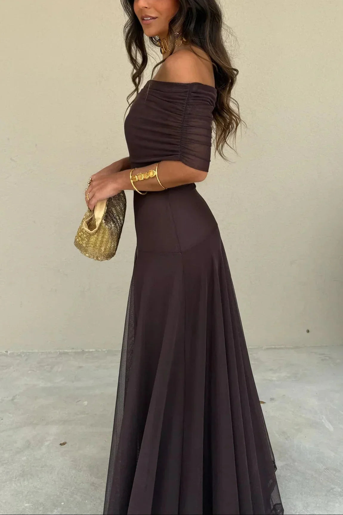 Robe longue été femme plissée une épaule | ROBEMODE