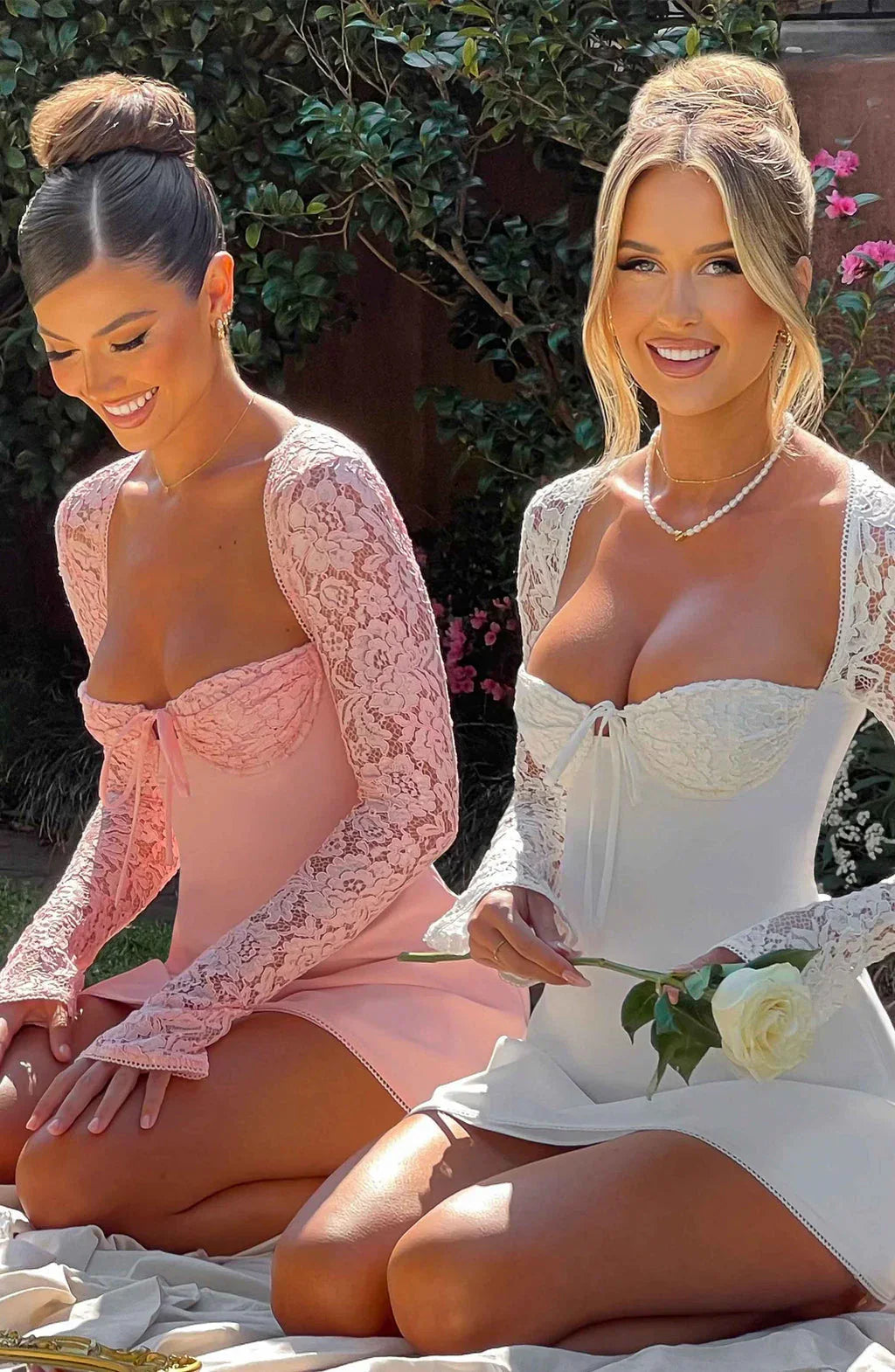 Robe Courte Été Rose Manches en Dentelle 1 Coloris | ROBEMODE