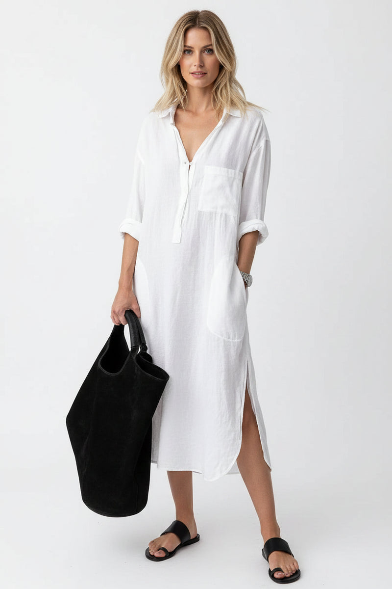 Robe longue ample femme en lin avec poches pratiques | ROBEMODE