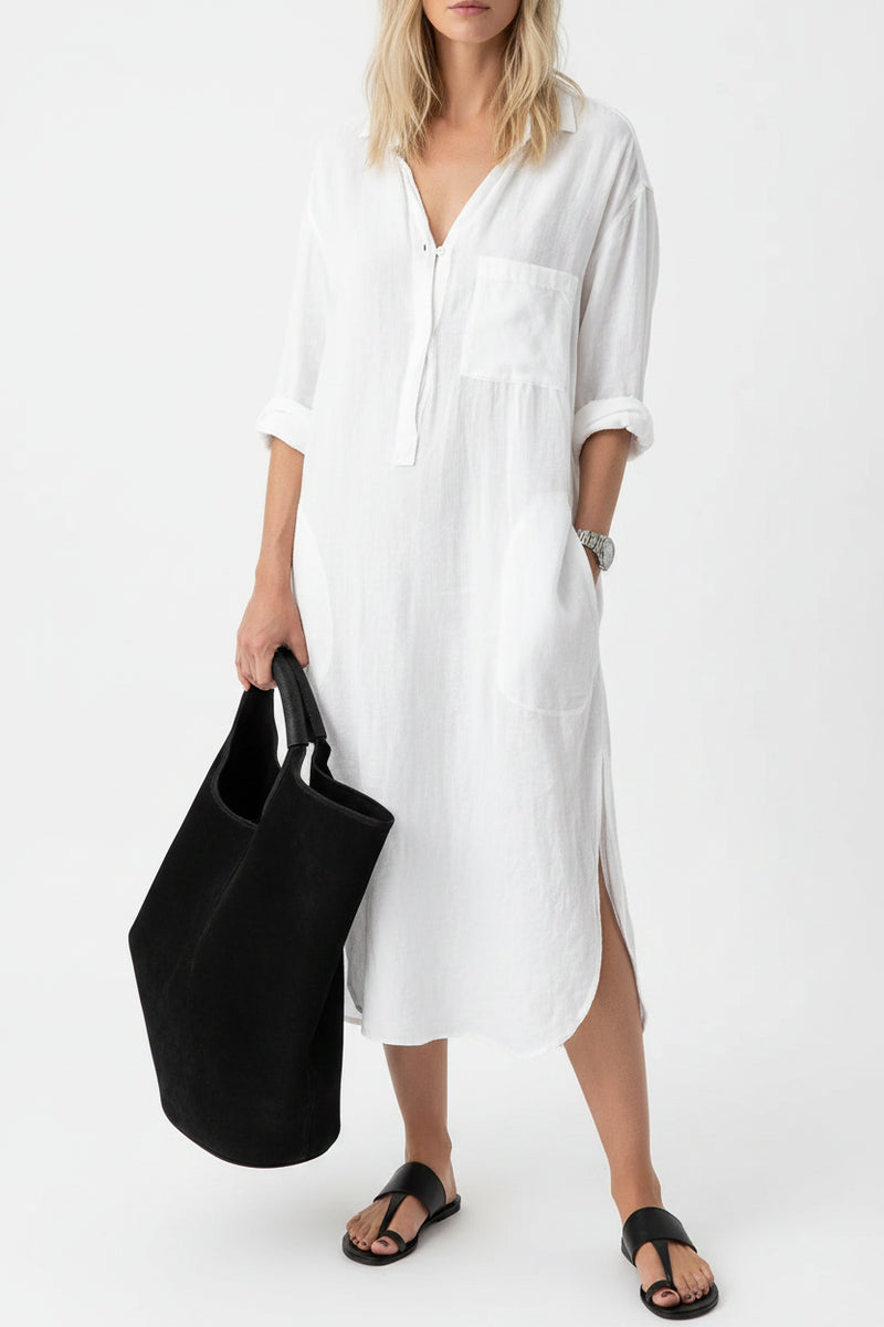 Robe longue ample femme en lin avec poches pratiques | ROBEMODE