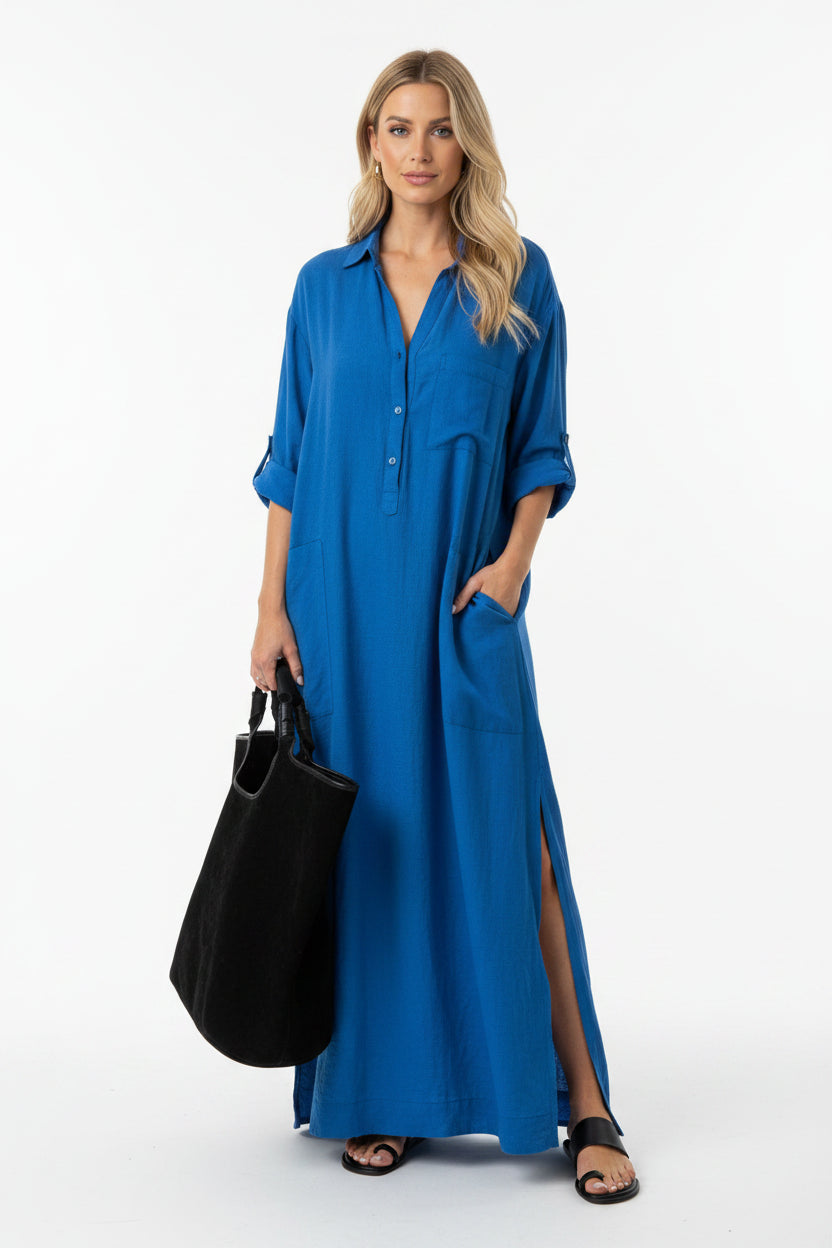 Robe longue ample femme en lin avec poches pratiques | ROBEMODE