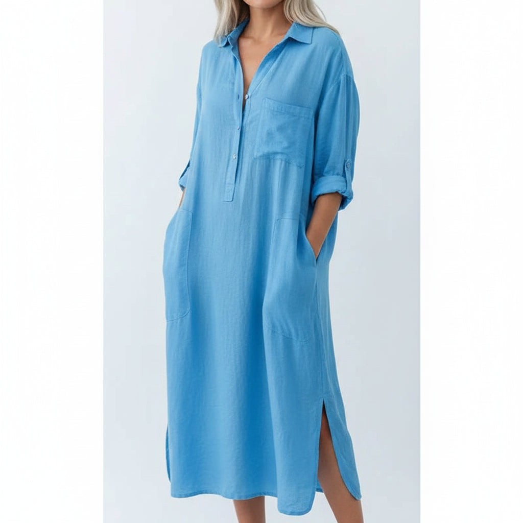Robe longue ample femme en lin avec poches pratiques | ROBEMODE
