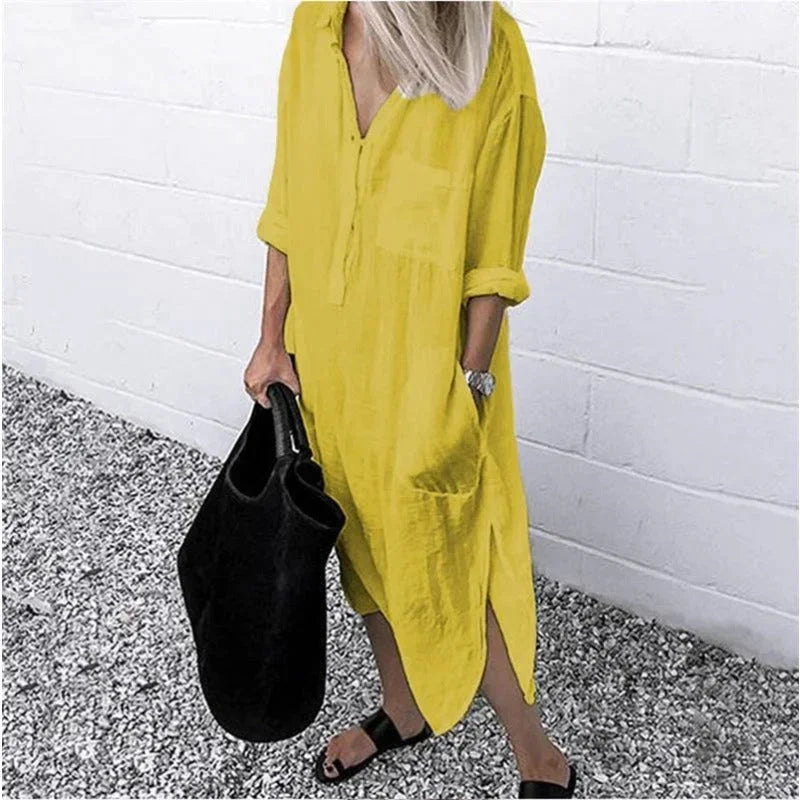 Robe longue ample femme en lin avec poches pratiques | ROBEMODE