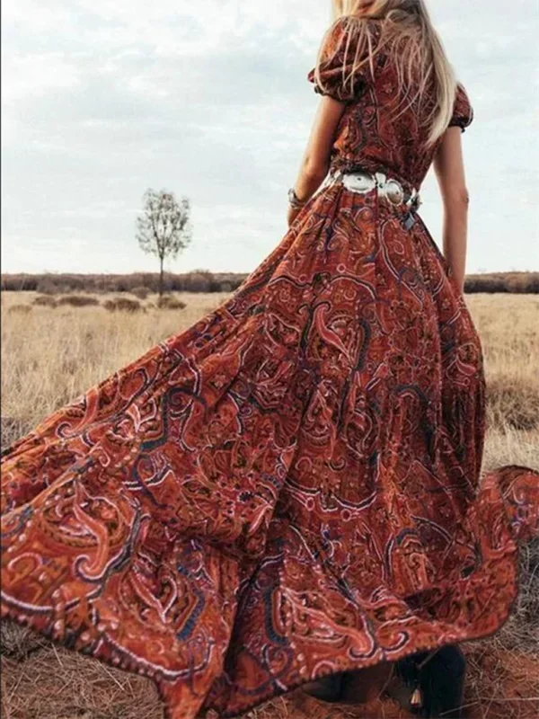 Robe longue bohème avec imprimé et manches papillon | Coupe féminine + Style élégant + Facile à accessoiriser – ROBEMODE