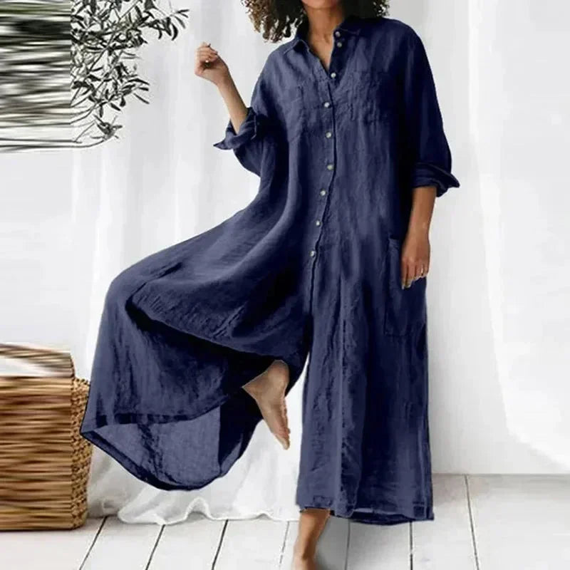 Robe longue boutonnée fluide avec poches et manches longues | Coupe féminine + Style élégant + Facile à accessoiriser – ROBEMODE
