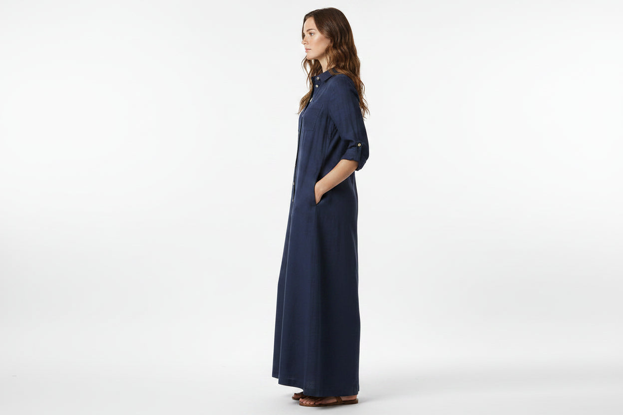 Robe longue boutonnée fluide avec poches et manches longues | Coupe féminine + Style élégant + Facile à accessoiriser – ROBEMODE