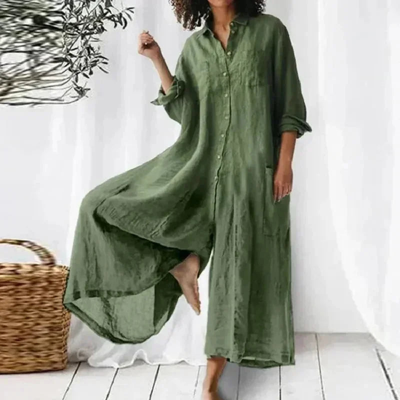 Robe longue boutonnée fluide avec poches et manches longues | Coupe féminine + Style élégant + Facile à accessoiriser – ROBEMODE