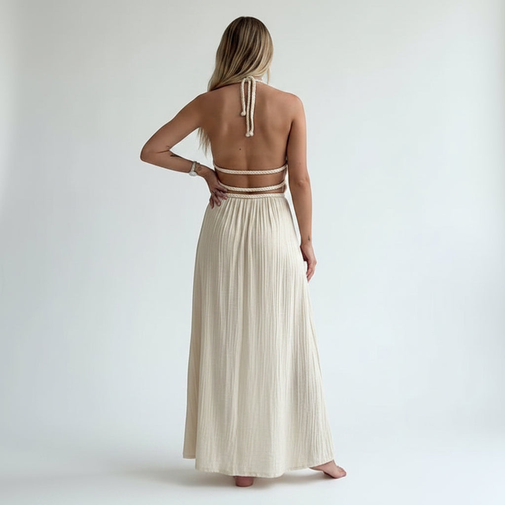 Robe Longue Dos Nu Découpes Fente Élégante Soirée | ROBEMODE