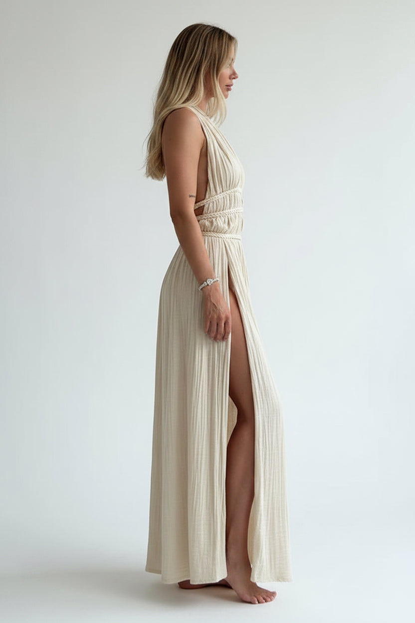 Robe Longue Dos Nu Découpes Fente Élégante Soirée | ROBEMODE