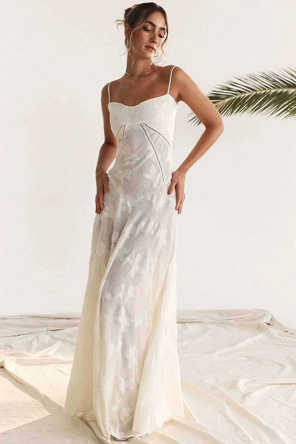 Robe longue femme dentelle florale bretelles ajustables gala | ROBEMODE