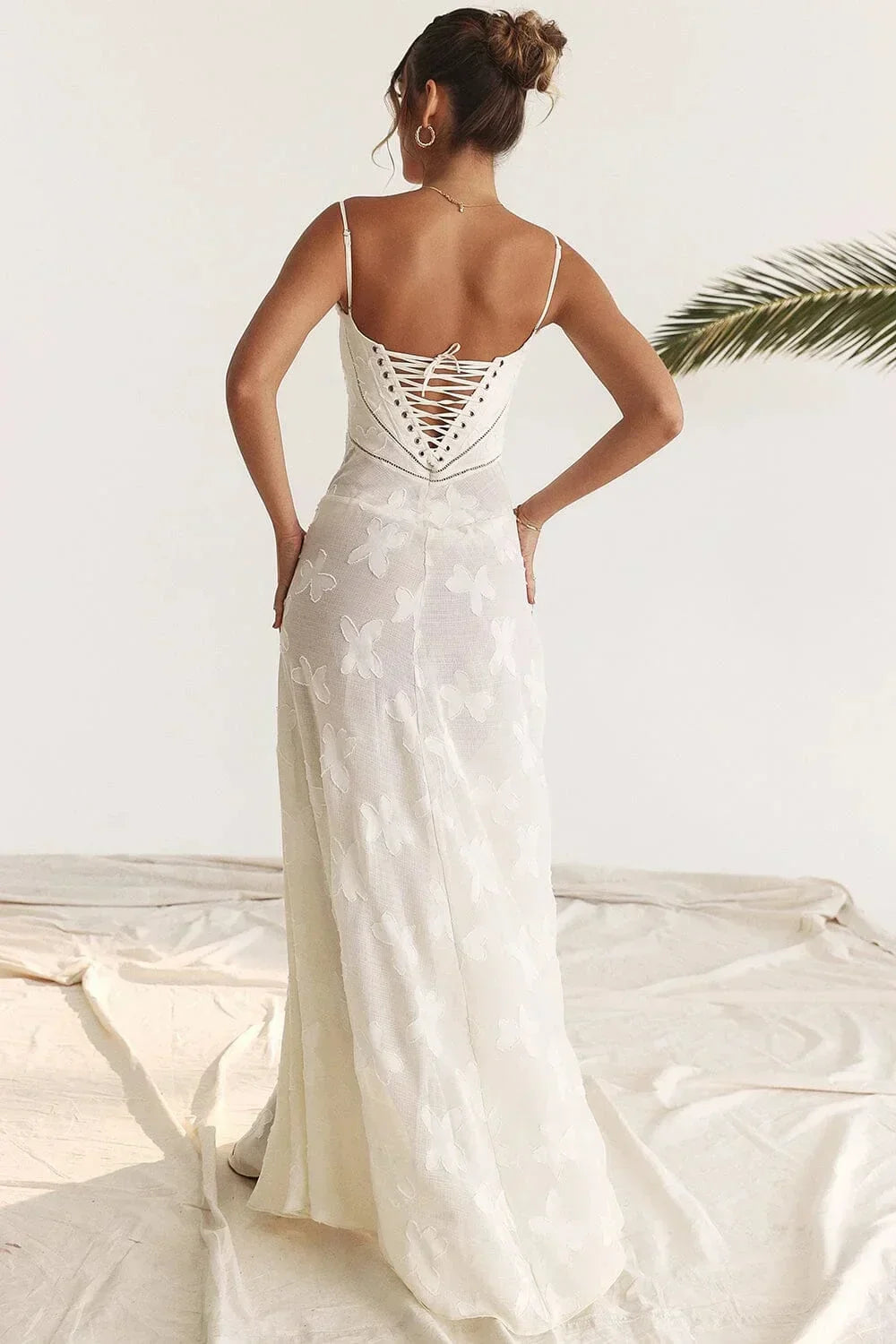 Robe longue femme dentelle florale bretelles ajustables gala | ROBEMODE