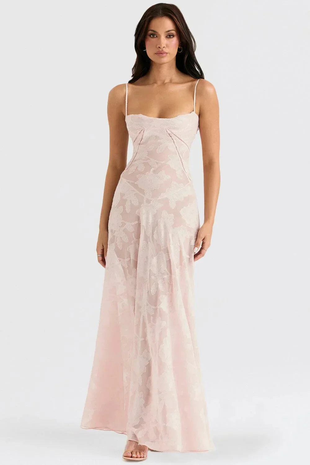 Robe longue femme dentelle florale bretelles ajustables gala | ROBEMODE
