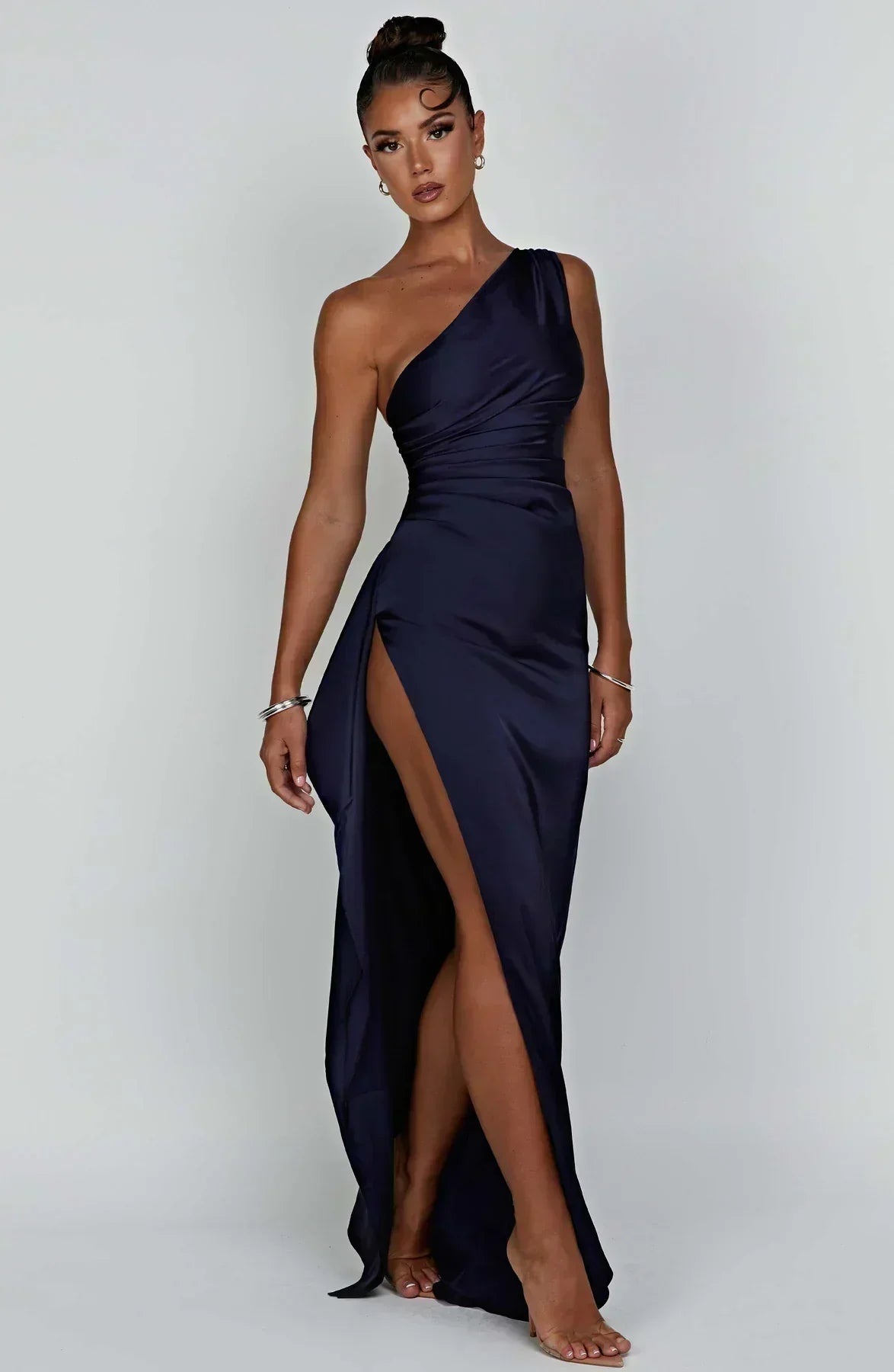 Robe Longue Femme Asymétrique Fente Élégante Satin | ROBEMODE