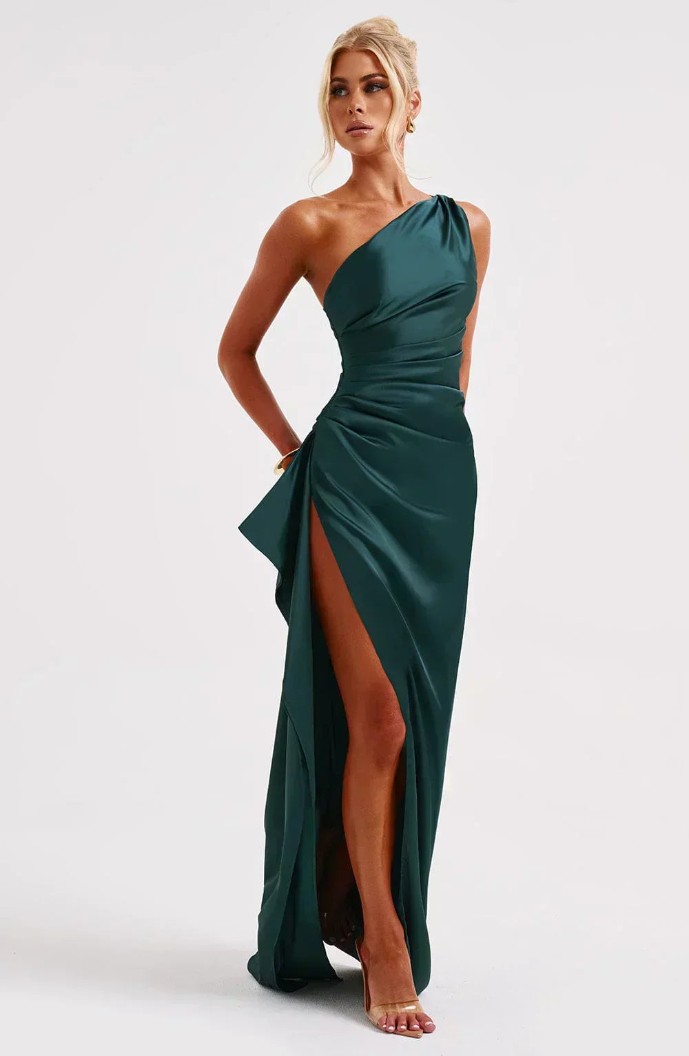 Robe Longue Femme Asymétrique Fente Élégante Satin | ROBEMODE