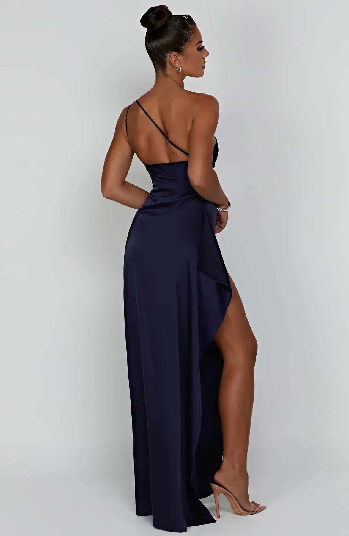 Robe Longue Femme Asymétrique Fente Élégante Satin | ROBEMODE