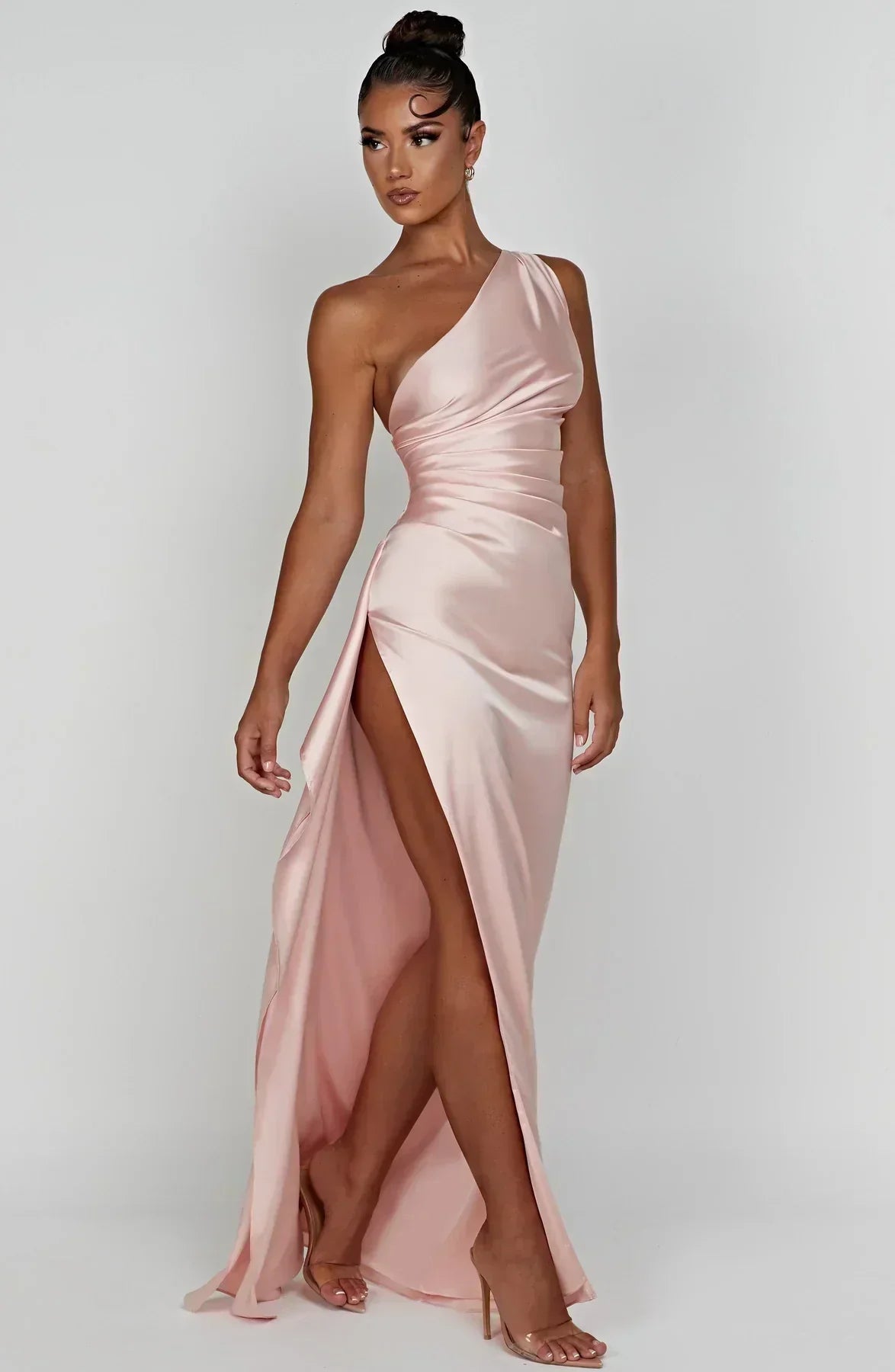 Robe Longue Femme Asymétrique Fente Élégante Satin | ROBEMODE