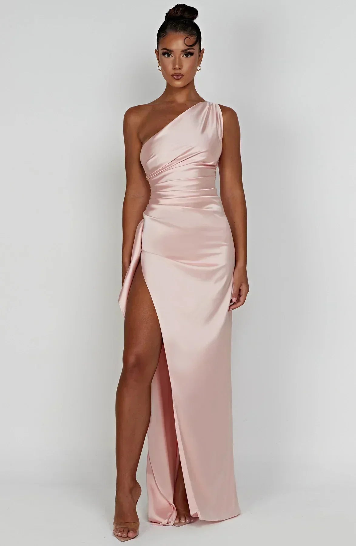 Robe Longue Femme Asymétrique Fente Élégante Satin | ROBEMODE