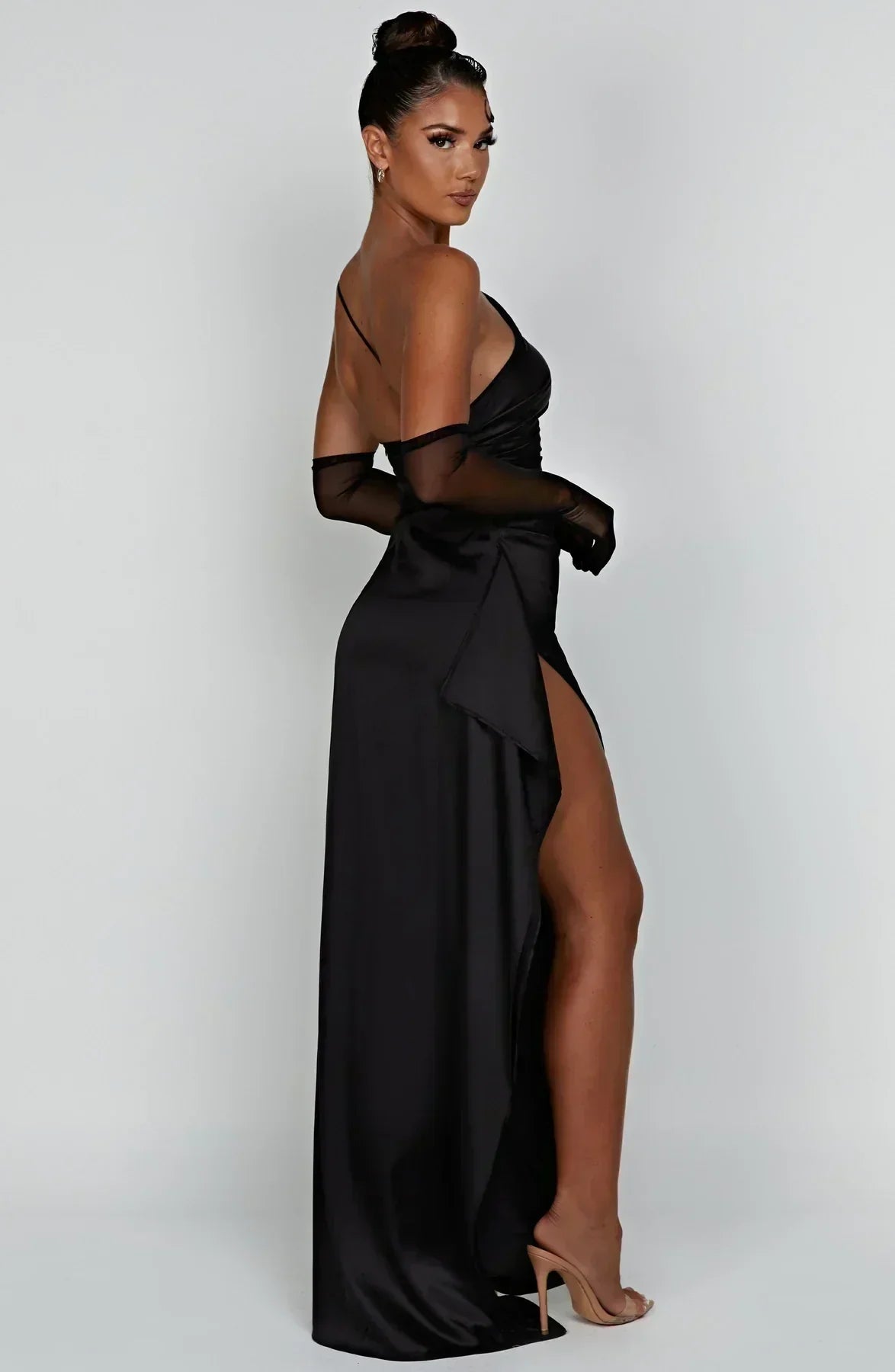 Robe Longue Femme Asymétrique Fente Élégante Satin | ROBEMODE