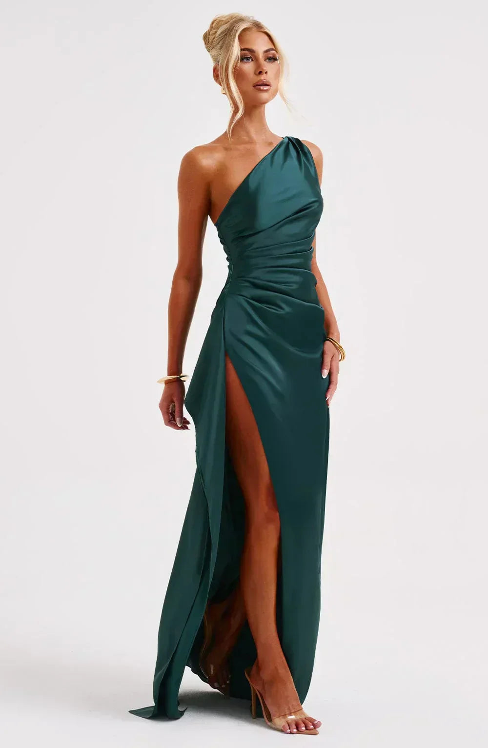 Robe Longue Femme Asymétrique Fente Élégante Satin | ROBEMODE