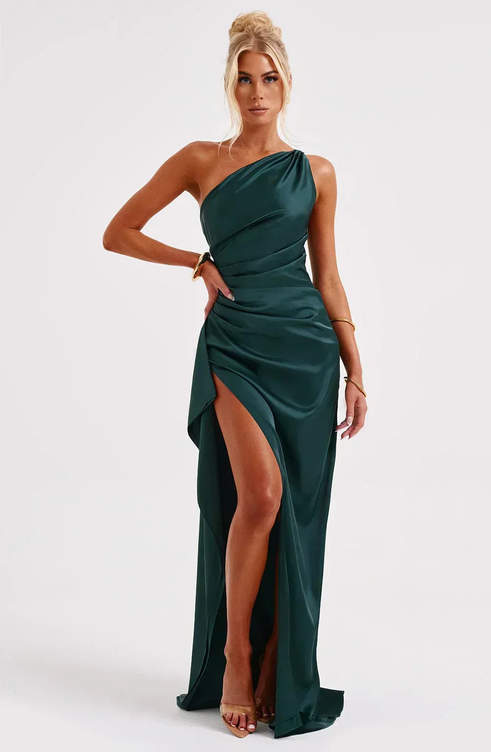 Robe Longue Femme Asymétrique Fente Élégante Satin | ROBEMODE