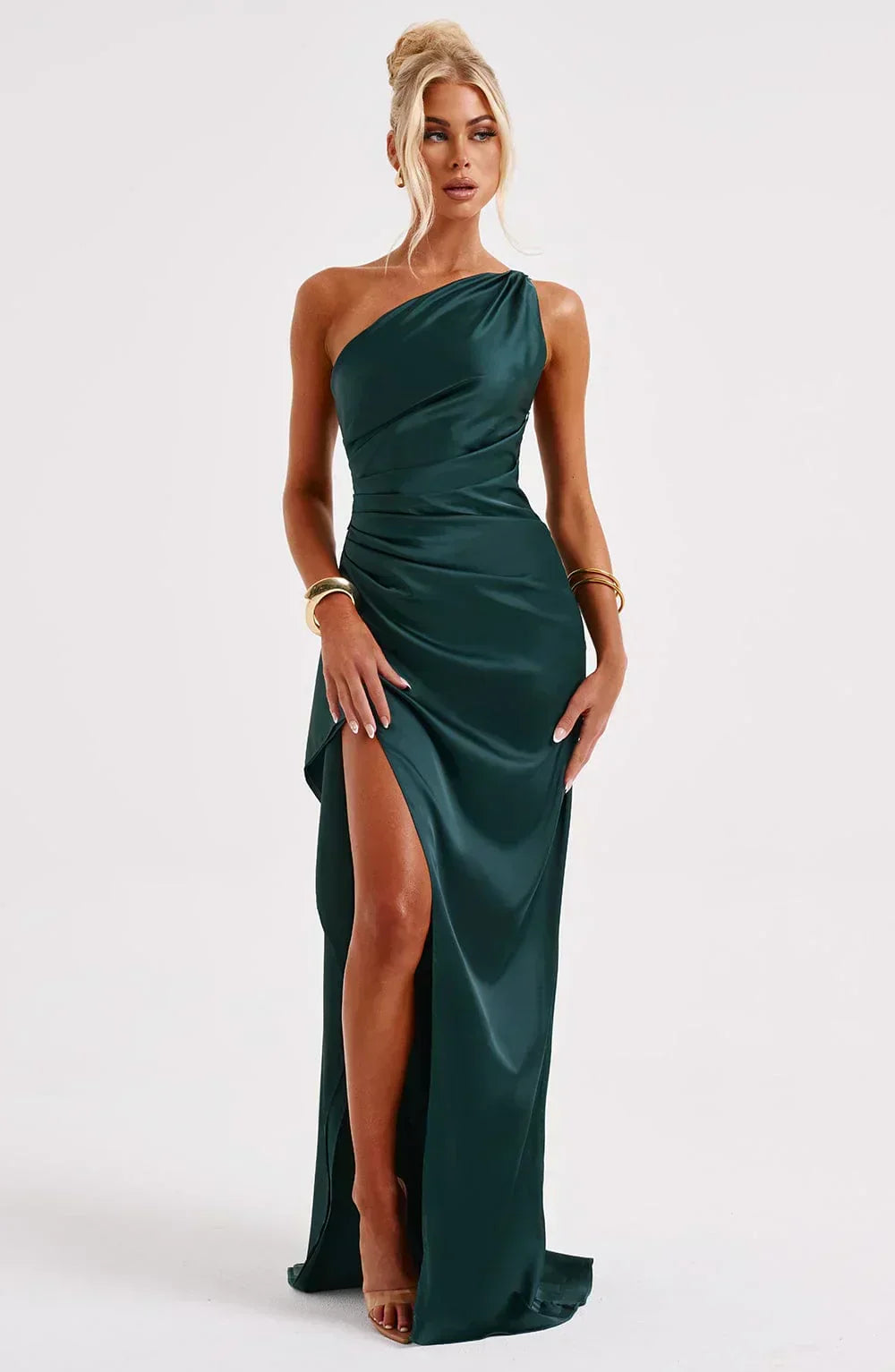 Robe Longue Femme Asymétrique Fente Élégante Satin | ROBEMODE
