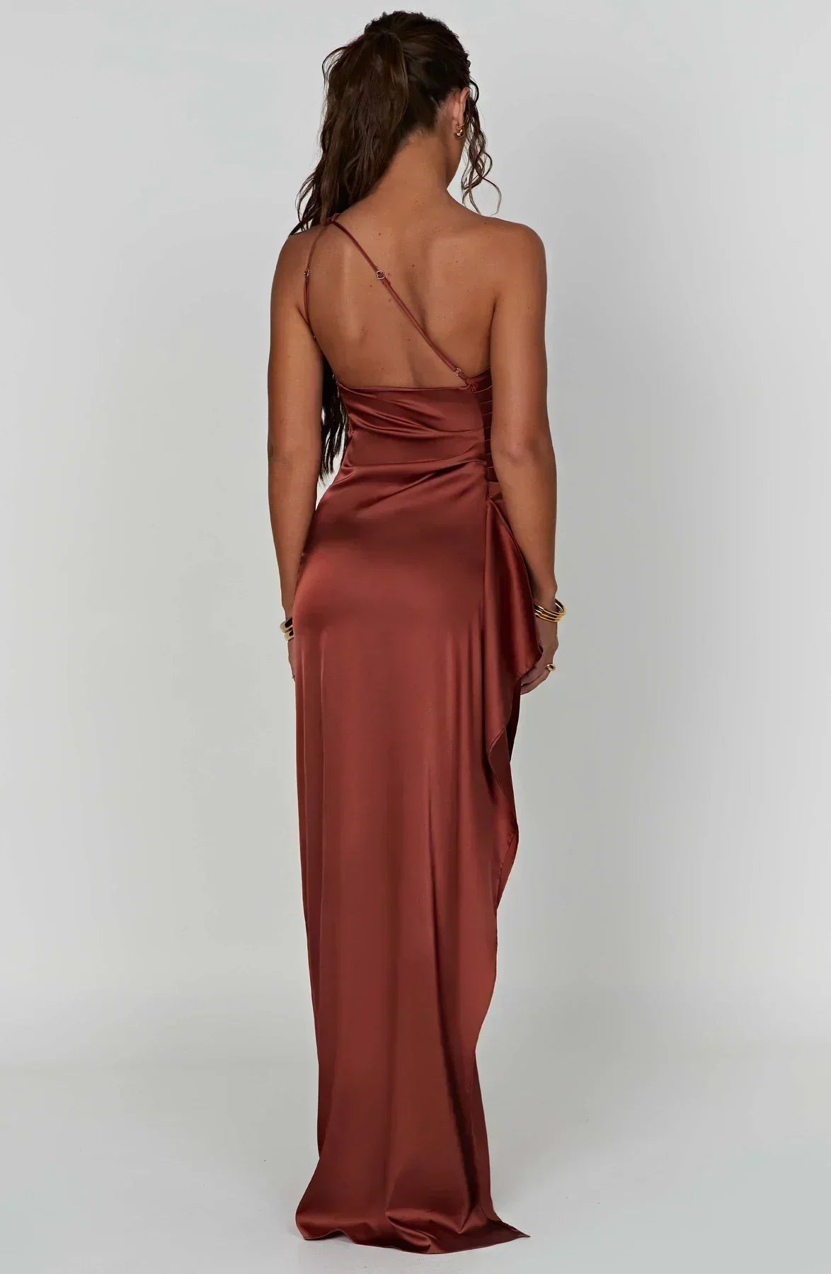 Robe Longue Femme Asymétrique Fente Élégante Satin | ROBEMODE