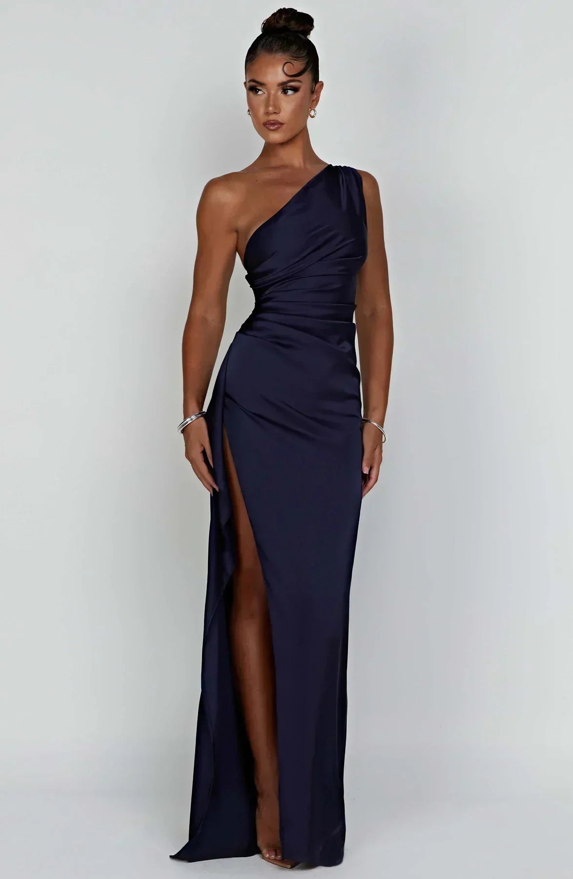 Robe Longue Femme Asymétrique Fente Élégante Satin | ROBEMODE