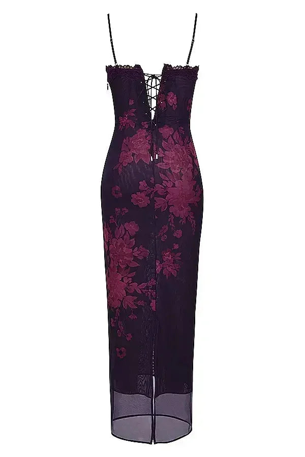Robe longue femme avec bretelles ajustables et motifs floraux | Coupe féminine + Style élégant + Facile à accessoiriser – ROBEMODE