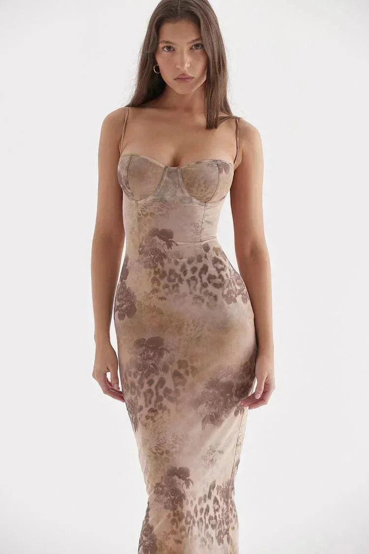 Robe longue femme avec bretelles ajustables et motifs floraux | Coupe féminine + Style élégant + Facile à accessoiriser – ROBEMODE