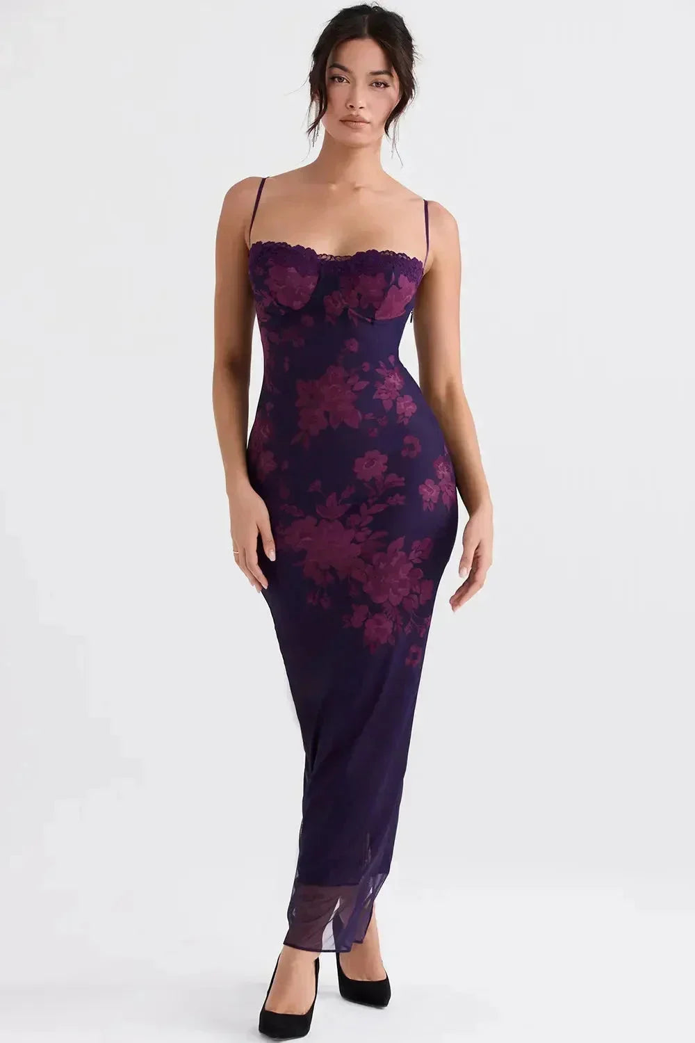 Robe longue femme avec bretelles ajustables et motifs floraux | Coupe féminine + Style élégant + Facile à accessoiriser – ROBEMODE