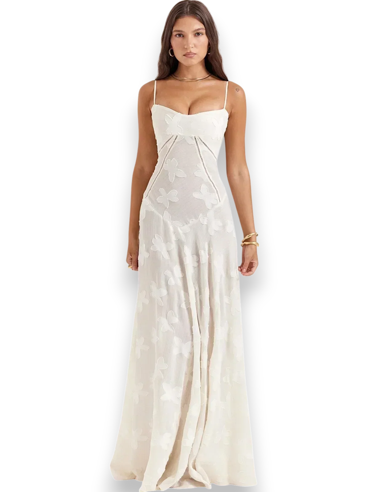 Robe longue femme avec broderie florale et bretelles fines | Coupe féminine + Style élégant + Facile à accessoiriser – ROBEMODE